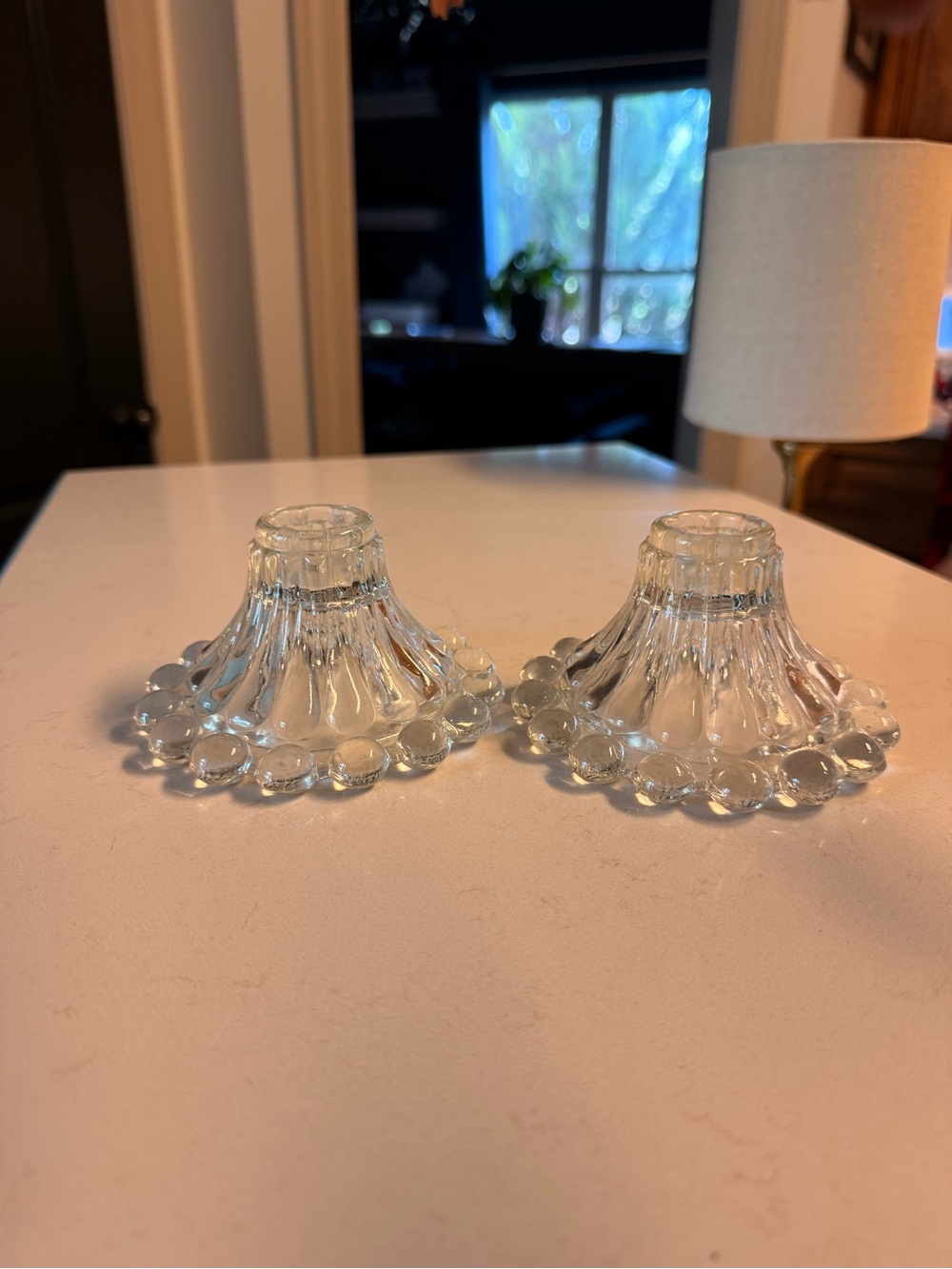 Clear Glass Decorative Candle Holders - Pair